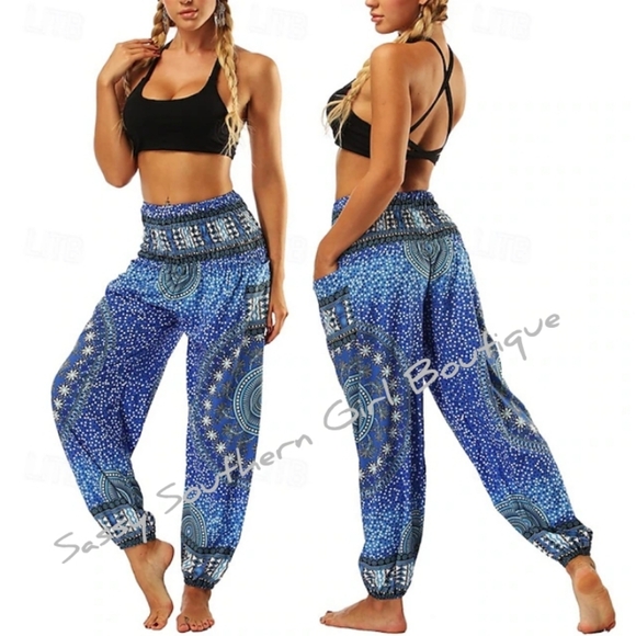 🆕⭐Blue Boho Yoga Pants - Picture 1 of 9
